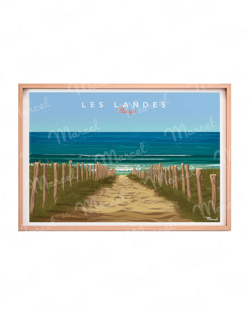 Affiche Encadrée 50x70 LES LANDES Plage Bois