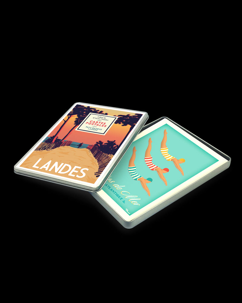 COFFRET CARTES POSTALES A6 - Assortiment 12 Cartes Postales dans boite métal PAYS BASQUE / LANDES