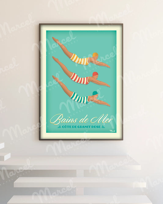 Affiche CÔTE DE GRANIT ROSE "Bain de Mer"