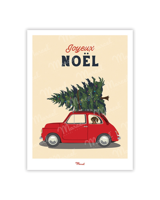 Carte Postale Travel Color "Voiture et sapin de Noël"
