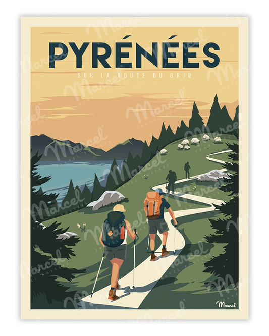 Affiche PYRÉNÉES "Sur la route du GR10"