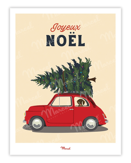 Affiche Travel Color "Voiture et Sapin de Noël"