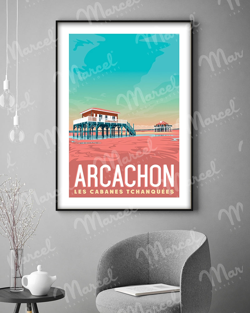 Affiche ARCACHON "Les Cabanes Tchanquées"
