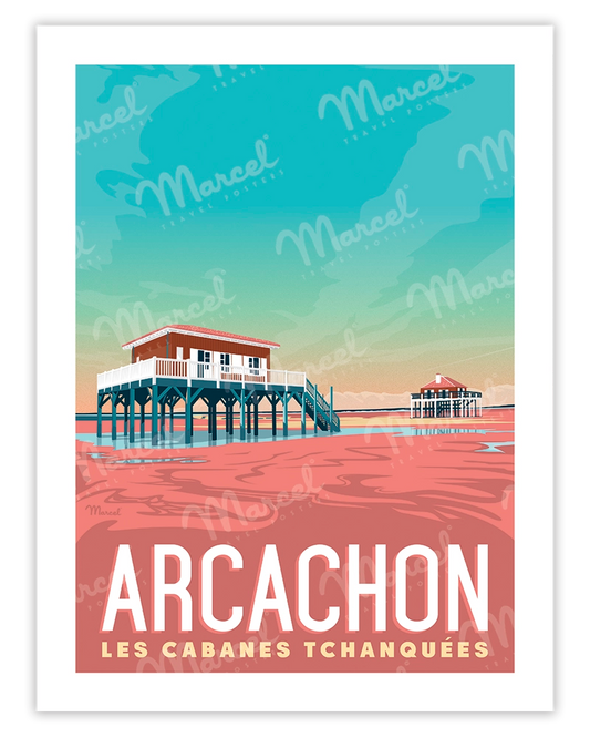 Affiche ARCACHON "Les Cabanes Tchanquées"