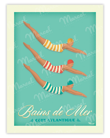 Affiche CÔTE ATLANTIQUE "Bains de Mer"