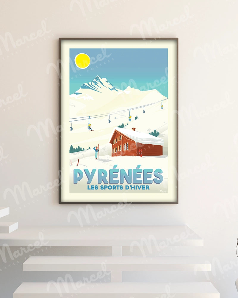 Affiche PYRÉNÉES "Les Sports d'Hiver"