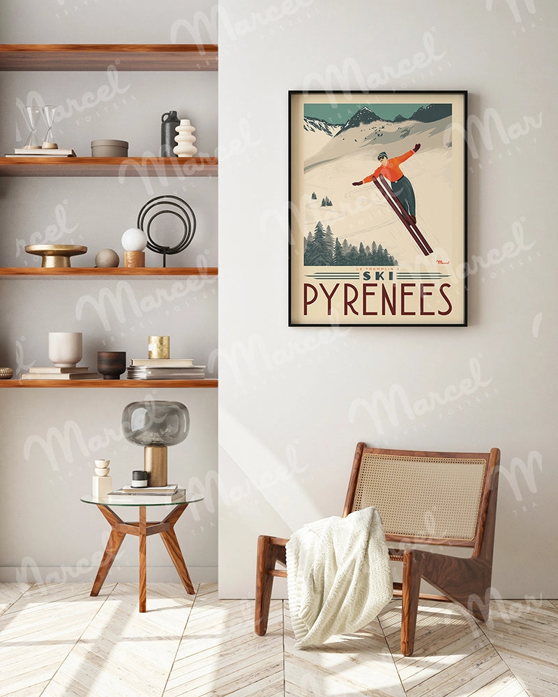 Affiche PYRENEES "Tremplin à ski"