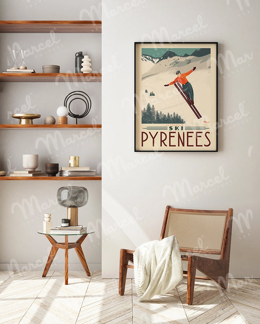 Affiche PYRENEES "Tremplin à ski"