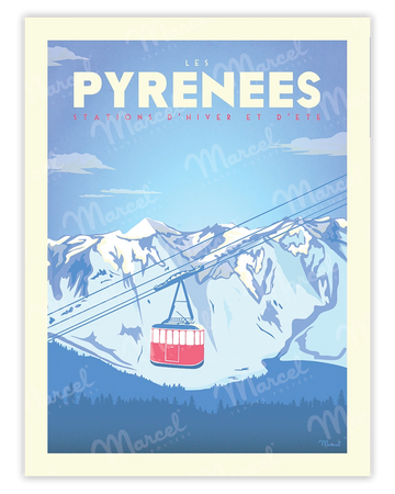 Affiche PYRÉNÉES "Téléphérique"