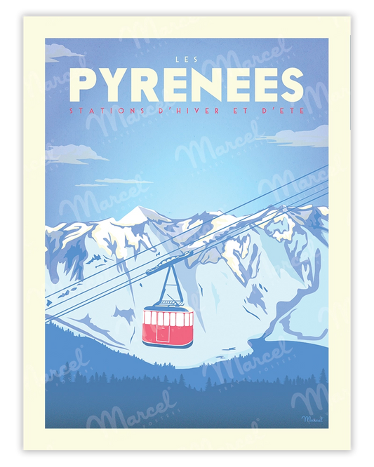 Affiche PYRÉNÉES "Téléphérique"