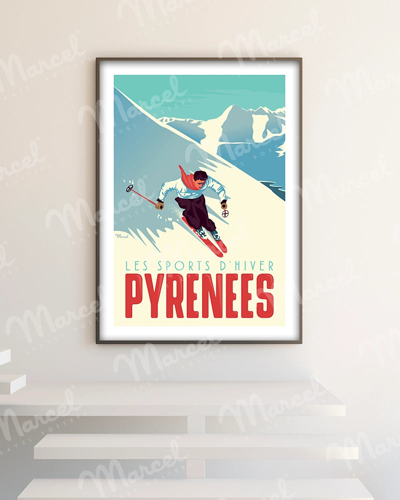 Affiche PYRENEES "Le Skieur"