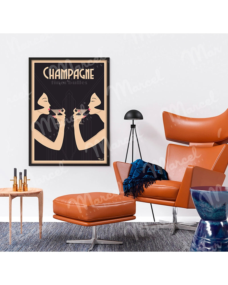 Affiche CHAMPAGNE " Fines Bulles "