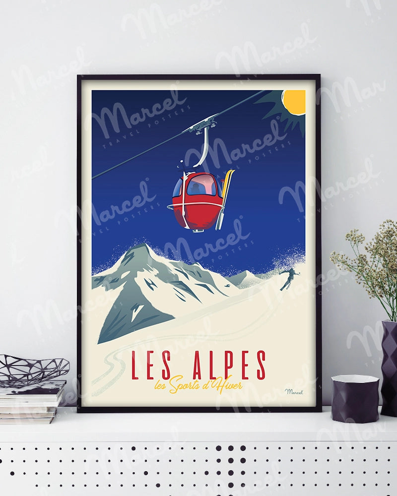 Affiche LES ALPES "La Télécabine"