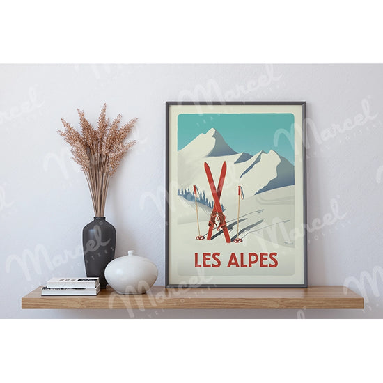 Affiche LES ALPES "Les Skis Rouges"