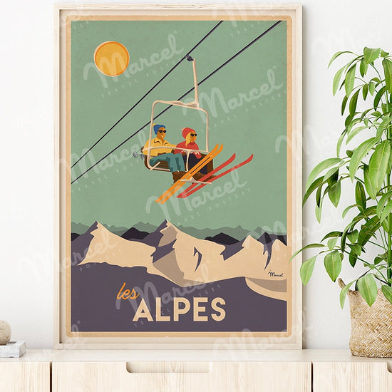 Affiche LES ALPES "Le Télésiège"