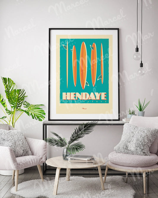 Affiche HENDAYE "Surfboards"