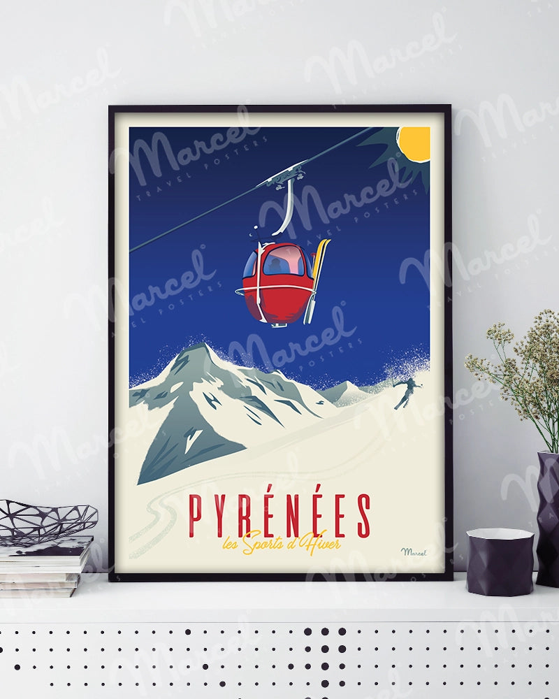 Affiche PYRÉNÉES "La Télécabine"