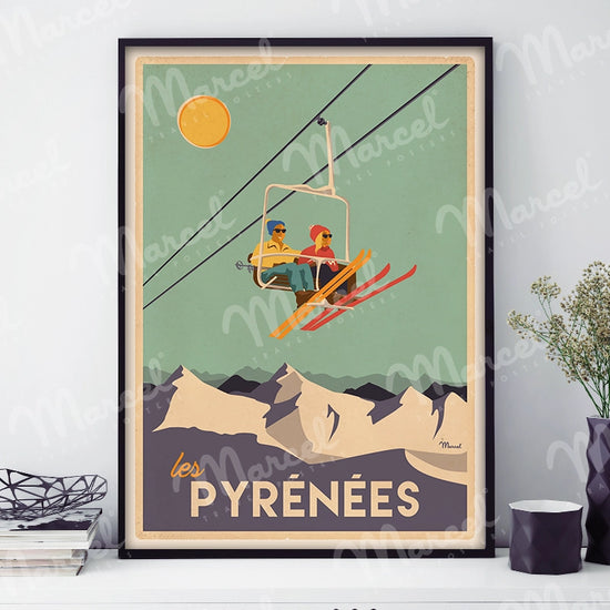 Affiche PYRÉNÉES "Le Télésiège"