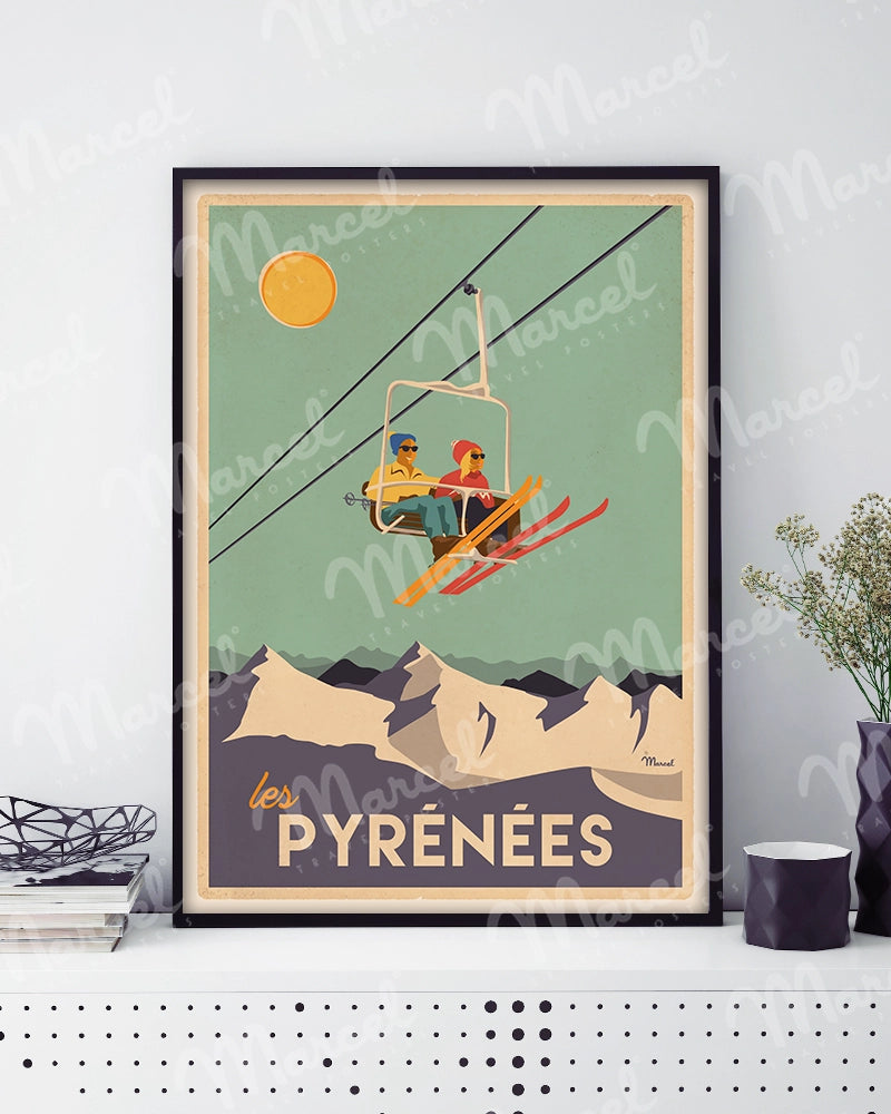 Affiche PYRÉNÉES "Le Télésiège"