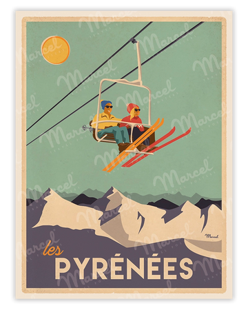 Affiche PYRÉNÉES "Le Télésiège"