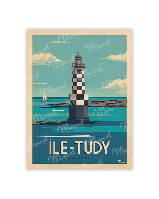 Postcard ÎLE-TUDY "Perdrix Lighthouse"