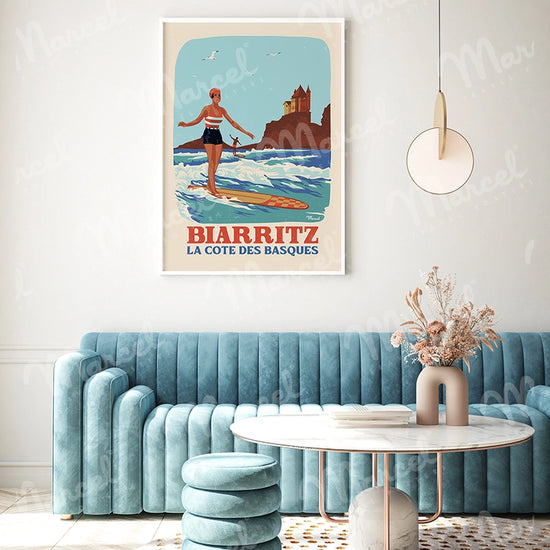 Affiche BIARRITZ " Retrosurf - Côte des Basques "