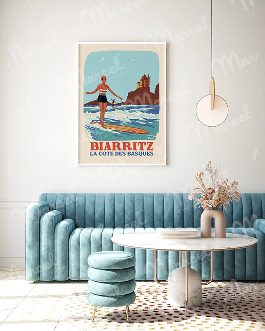 Affiche BIARRITZ " Retrosurf - Côte des Basques "
