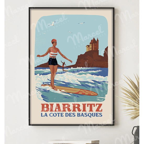 Affiche BIARRITZ " Retrosurf - Côte des Basques "