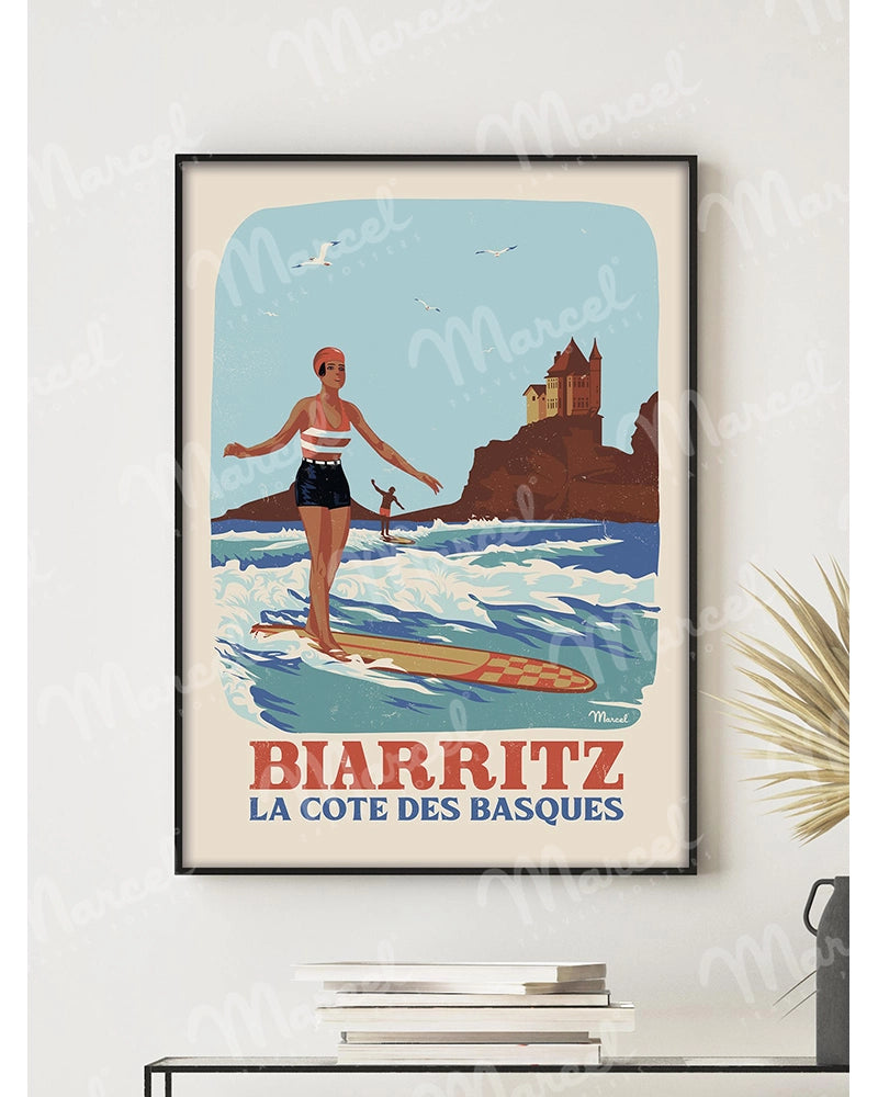 Affiche BIARRITZ " Retrosurf - Côte des Basques "