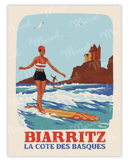 Affiche BIARRITZ Retrosurf "Côte des Basques "