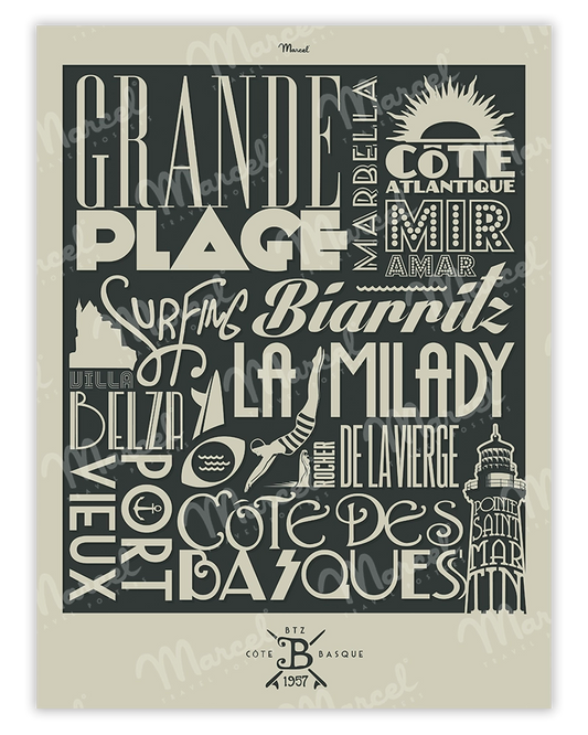 Affiche BIARRITZ "Typography"