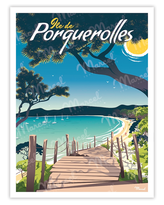 Affiche PORQUEROLLES " Plage Notre Dame "