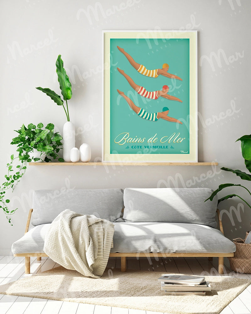 Affiche BAINS DE MER "Côte Vermeille"
