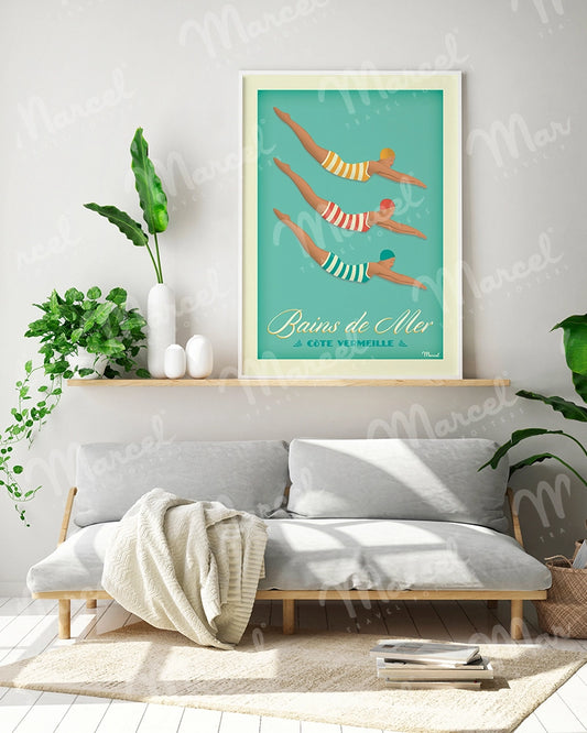Affiche BAINS DE MER "Côte Vermeille"