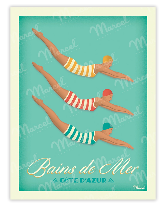 Affiche CÔTE D'AZUR "Bains de Mer"