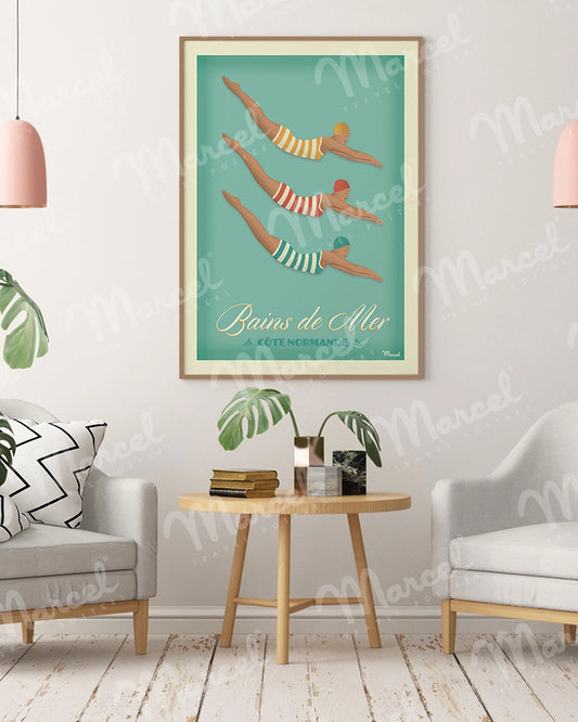 Affiche BAINS DE MER "Côte Normande"