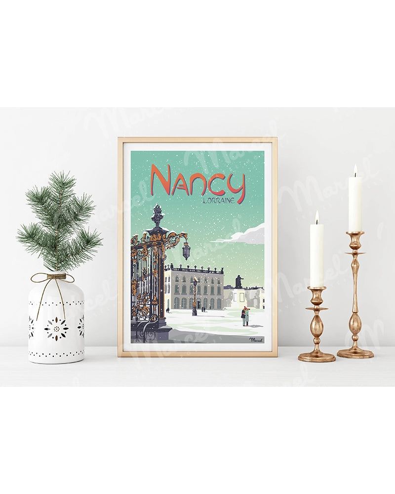 Affiche NANCY "Place Stanislas" en hiver