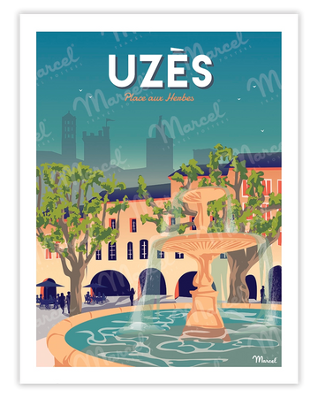 Affiche UZÈS "Place aux Herbes"