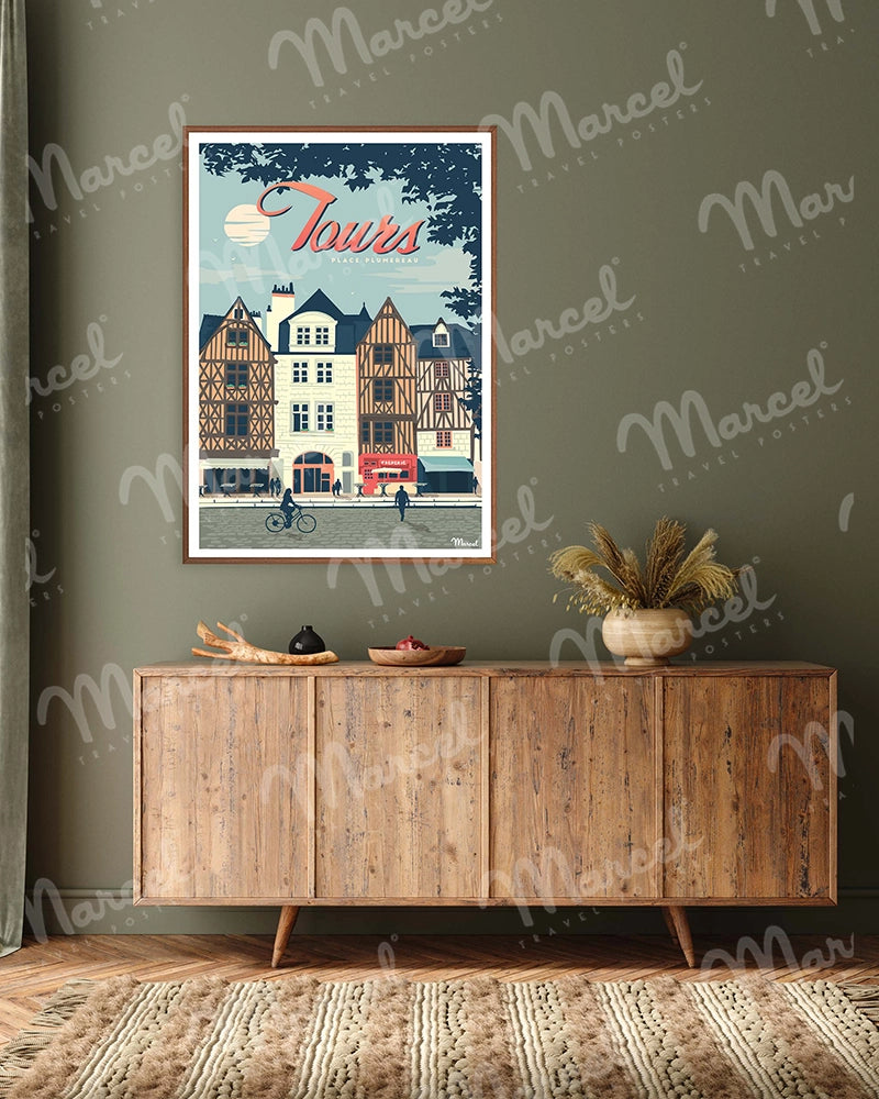 Affiche TOURS "Place Plumereau"