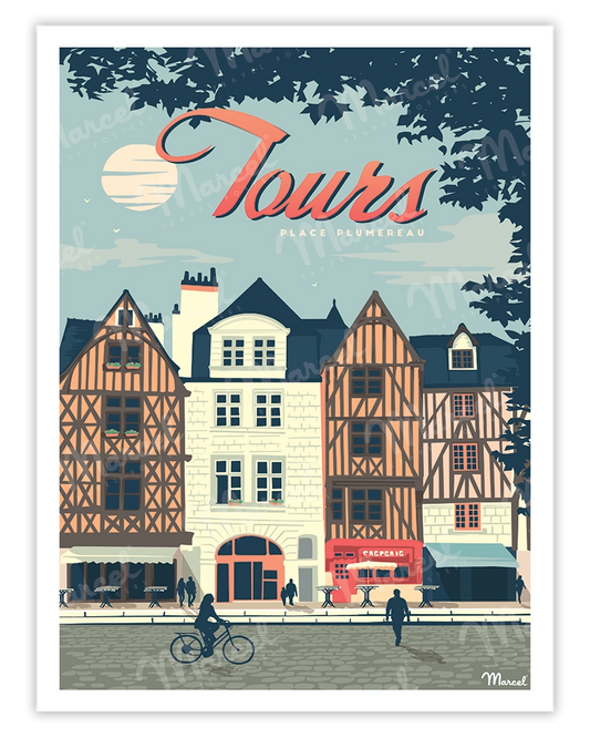 Affiche TOURS "Place Plumereau"