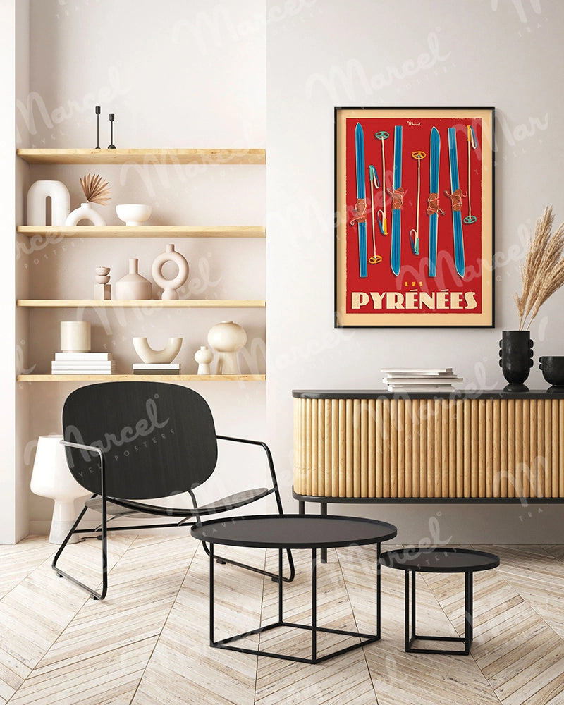 Affiche LES PYRENEES "Skis Set"