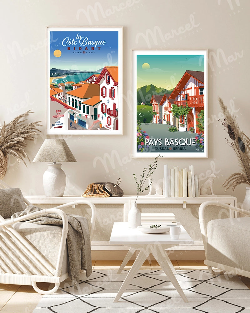Affiche PAYS BASQUE "Village Basque"