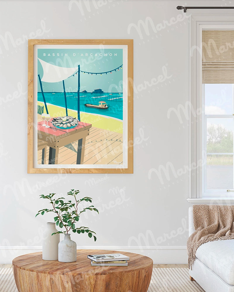 Affiche BASSIN D'ARCACHON "Huîtres et Cabanes"