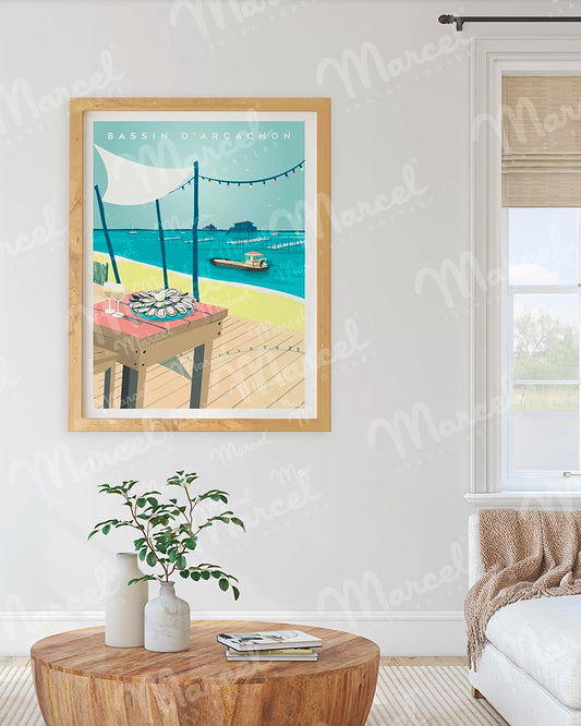 Affiche BASSIN D'ARCACHON "Huîtres et Cabanes"