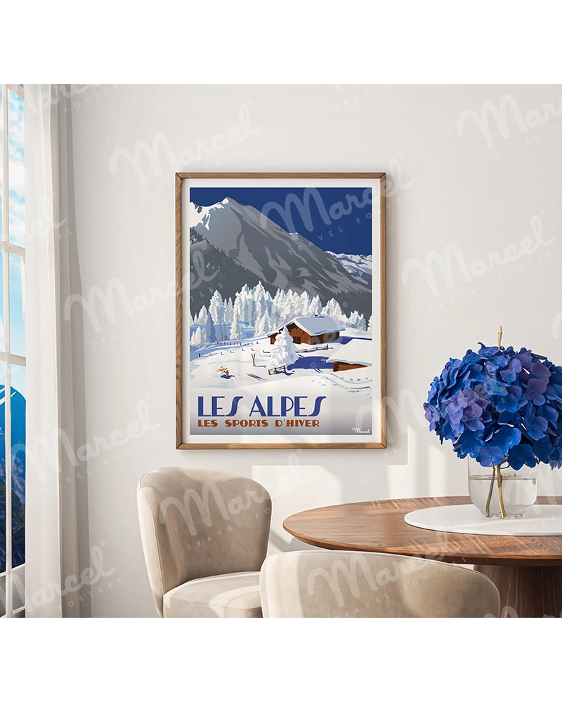 Affiche LES ALPES "Chalets d'altitude"