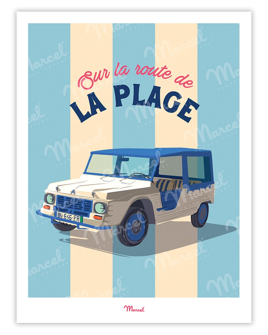 Affiche Travel Color "Sur la route des vacances en Méhari"
