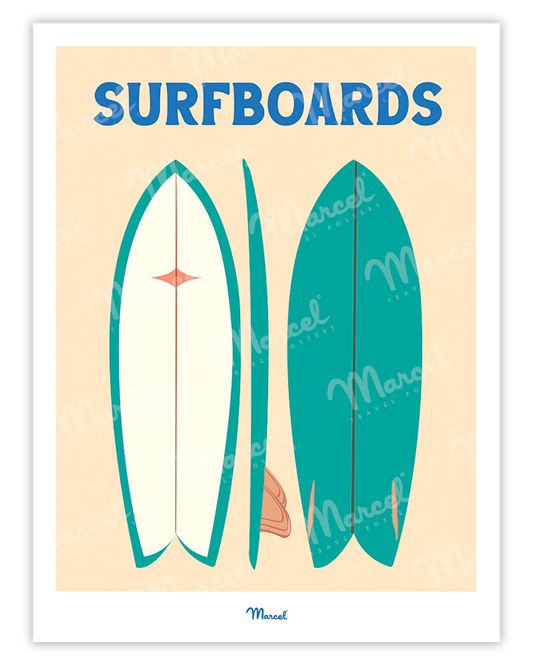 Affiche Travel Color "Surfboards verts"