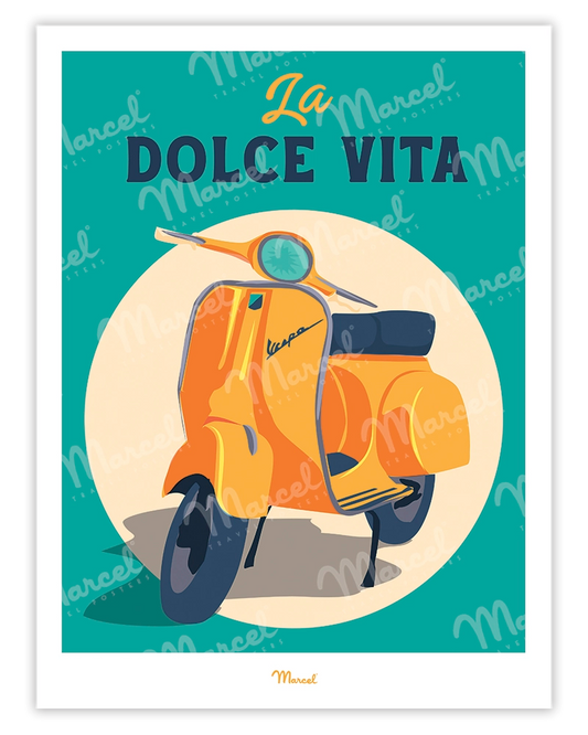Affiche Travel Color "Dolce Vita en Vespa"