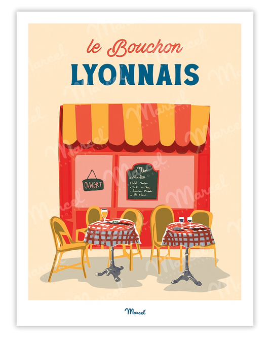 Affiche Travel Color LYON "Terrasse de bouchon Lyonnais"