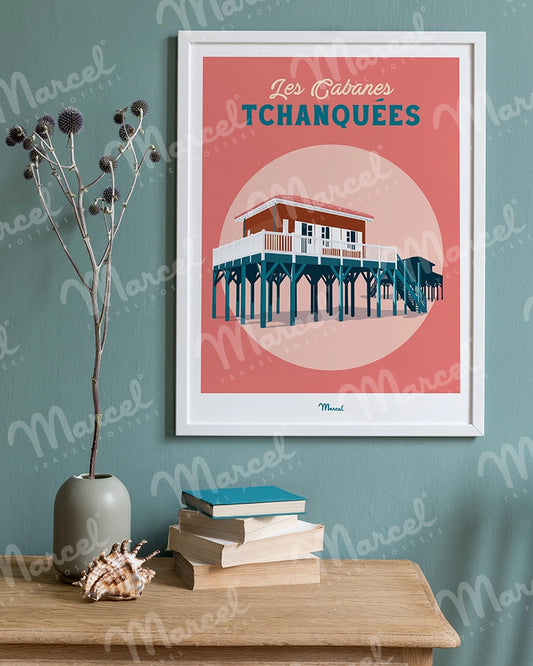 Affiche Travel Color ARCACHON "Les Cabanes Tchanquées"